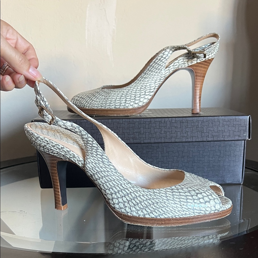 Cole Haan Elegant Snake Print Slingback Heels